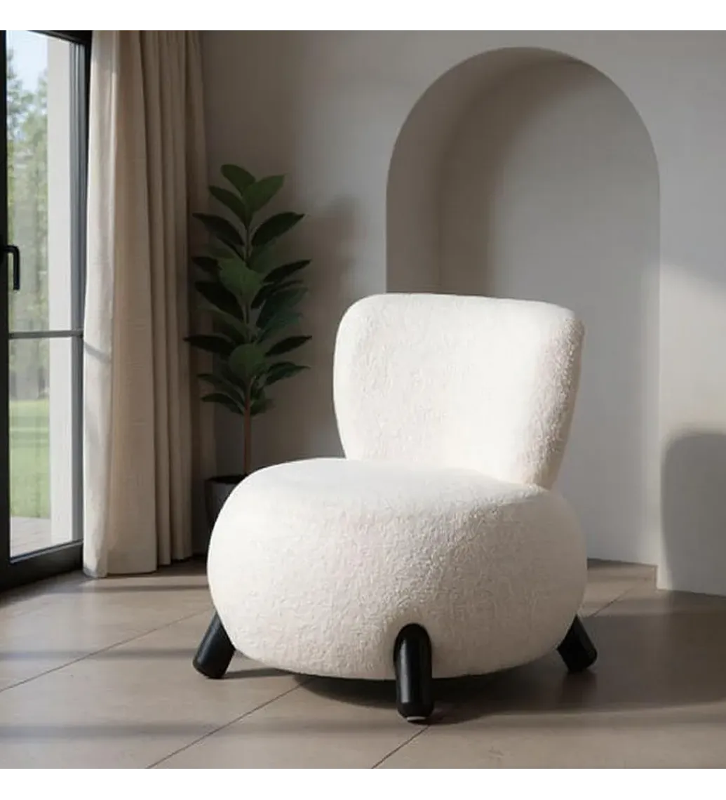 Fotel ENKIR 73 cm biały tapicerowany boucle*Zona-Design Discount