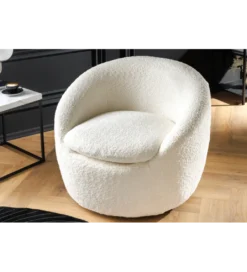 Fotel obrotowy BABYLON bouclé biały*Invicta Interior Hot