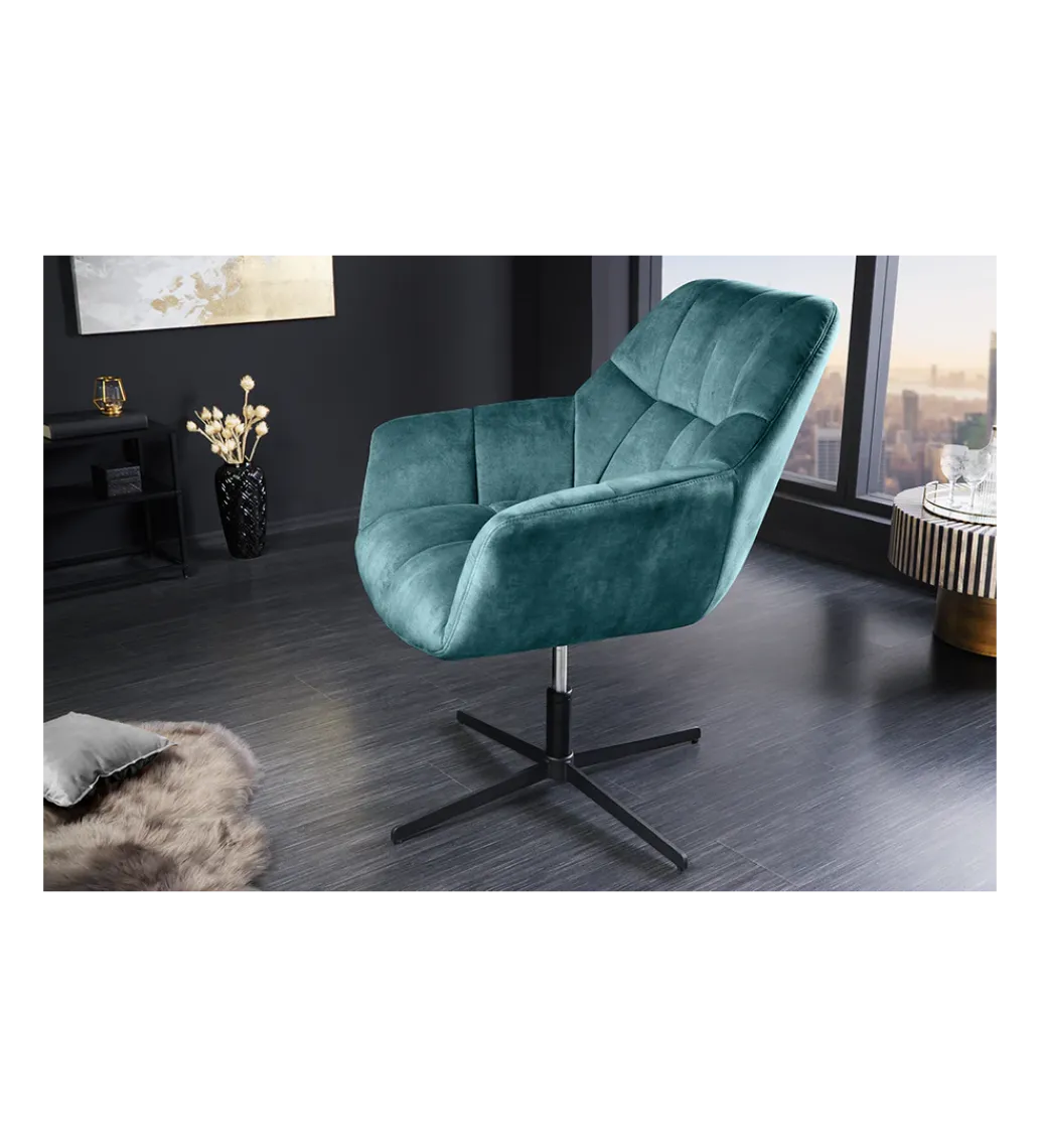 Fotel obrotowy PAPILLON od 83 do 90 cm aksamit morski*Invicta Interior - przedsprzedaż Discount