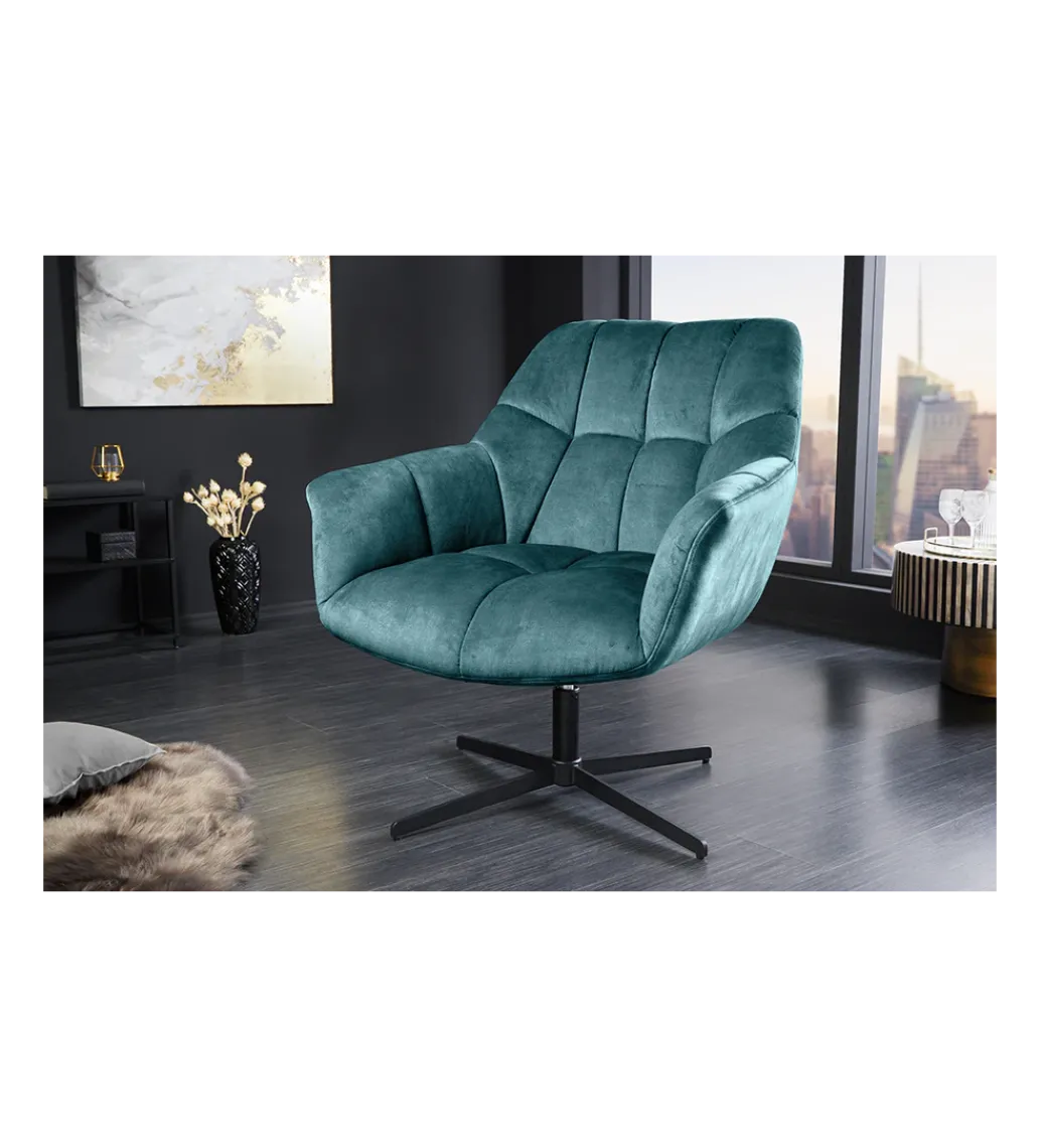 Fotel obrotowy PAPILLON od 83 do 90 cm aksamit morski*Invicta Interior - przedsprzedaż Discount