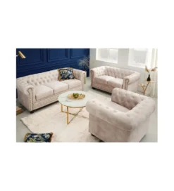 Fotel ROCHESTER Chesterfield 105 cm beżowy*Invicta Interior Sale