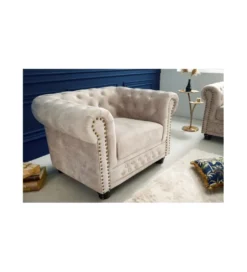 Fotel ROCHESTER Chesterfield 105 cm beżowy*Invicta Interior Sale