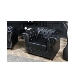 Fotel RONNI Chesterfield 110 cm czarny*Invicta Interior Discount