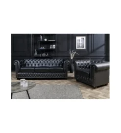 Fotel RONNI Chesterfield 110 cm czarny*Invicta Interior Discount