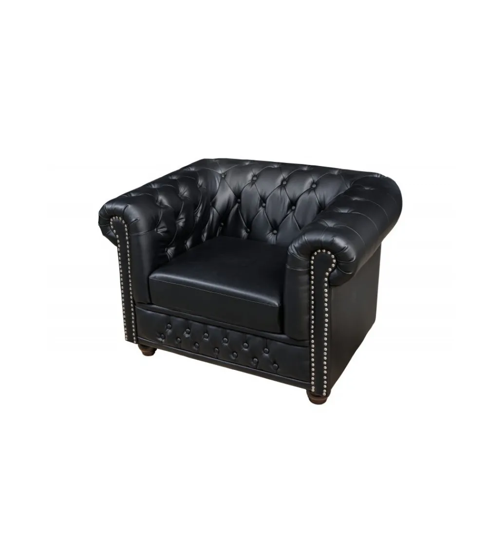 Fotel RONNI Chesterfield 110 cm czarny*Invicta Interior Discount