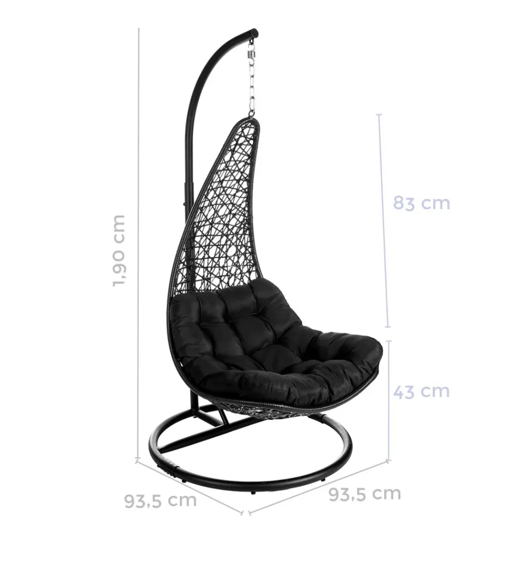 Fotel wiszący POLE DIDO 192 cm rattan czarny*Zona-Design