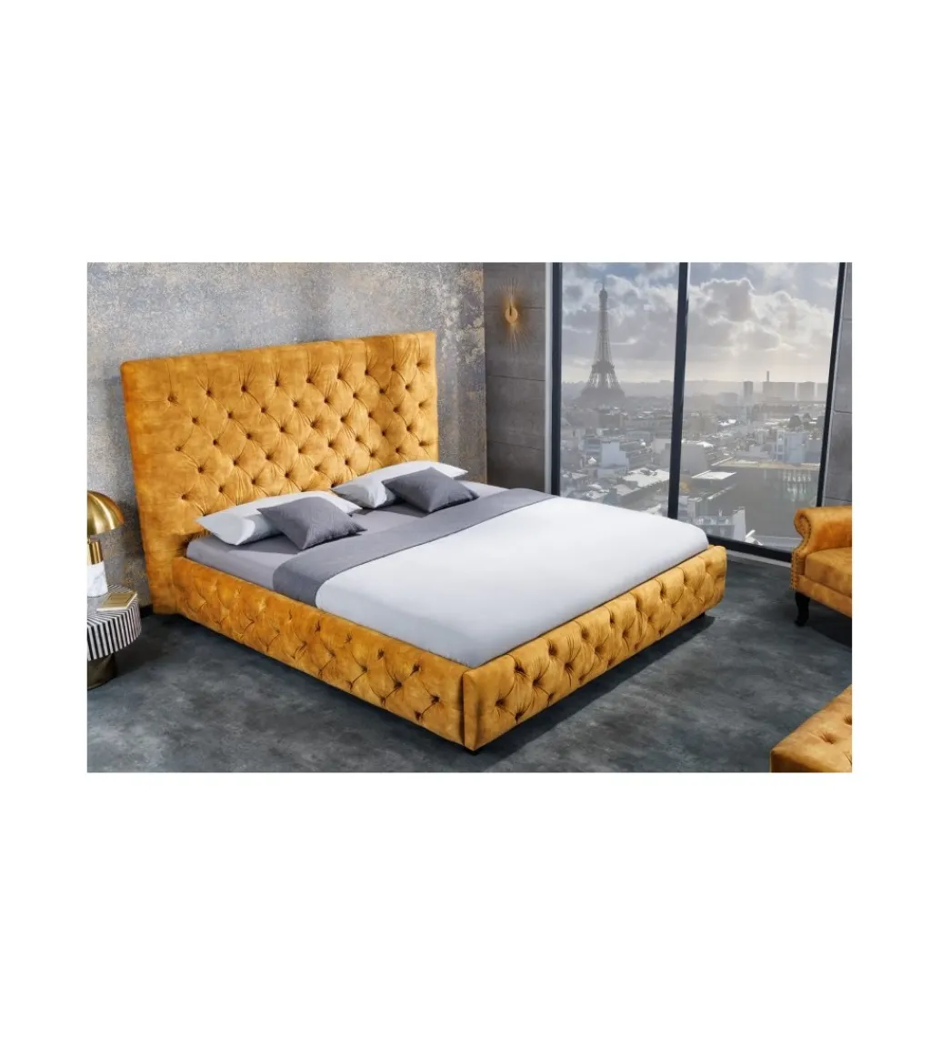 Łóżko Big CITY Paris 160 cm x 200 cm musztardowo-żółte*Invicta Interior Discount