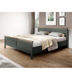 Łóżko EVORA 160 cm x 200 cm zielone z dodatkiem koloru dąb Lefkas*Helvetia Discount