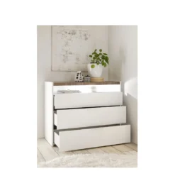 Komoda AMALTI 111 cm biała z dodatkiem koloru orzechowego*MCA Linia Włoska New