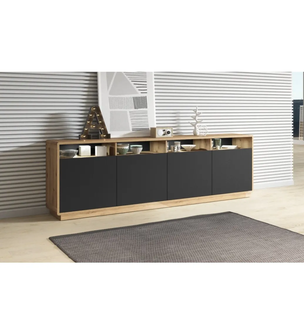 Komoda ASTON 238 cm czarna z dodatkiem koloru dąb Taurus*Helvetia Best