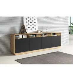 Komoda ASTON 238 cm czarna z dodatkiem koloru dąb Taurus*Helvetia Best