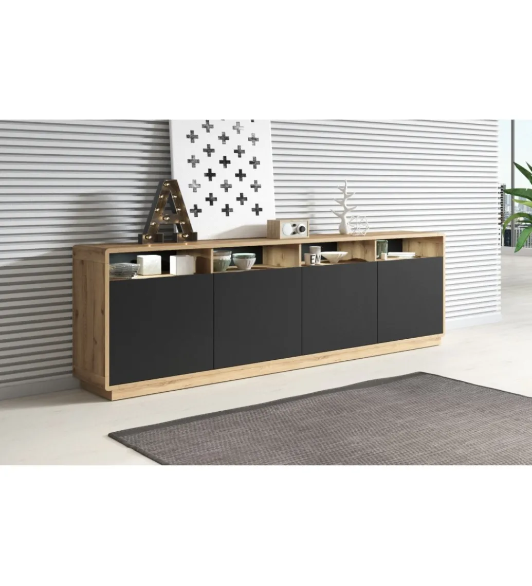 Komoda ASTON 238 cm czarna z dodatkiem koloru dąb Taurus*Helvetia Best