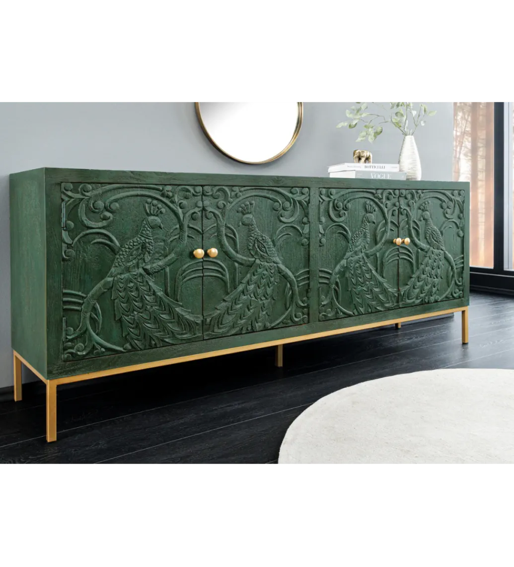 Komoda 3D PEACOCK 175 cm drewno mango ciemnozielona*Invicta Interior - przedsprzedaż Sale