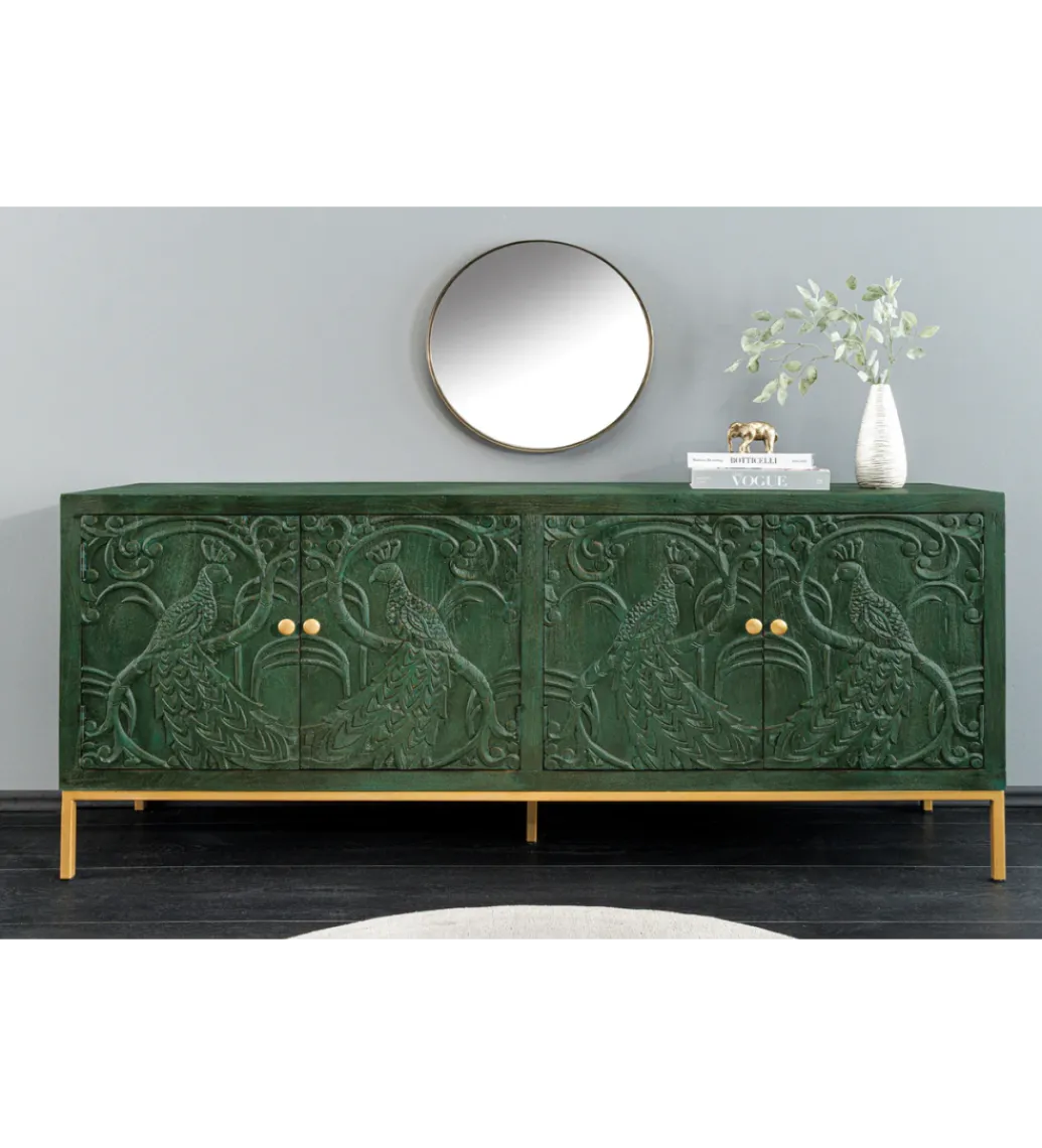 Komoda 3D PEACOCK 175 cm drewno mango ciemnozielona*Invicta Interior - przedsprzedaż Sale