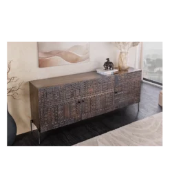 Komoda 3D TRIBAL 180 cm drewno mango ciemny brąz*Invicta Interior - przedsprzedaż Clearance