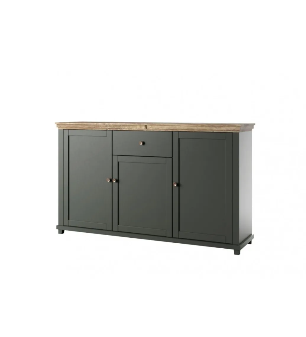 Komoda EVORA 160 cm zielona z dodatkiem koloru dąb Lefkas*Helvetia Clearance