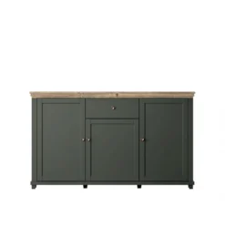 Komoda EVORA 160 cm zielona z dodatkiem koloru dąb Lefkas*Helvetia Clearance
