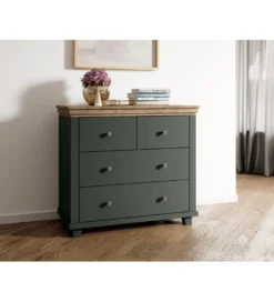 Komoda EVORA 90 cm zielona z dodatkiem koloru dąb Lefkas*Helvetia Discount