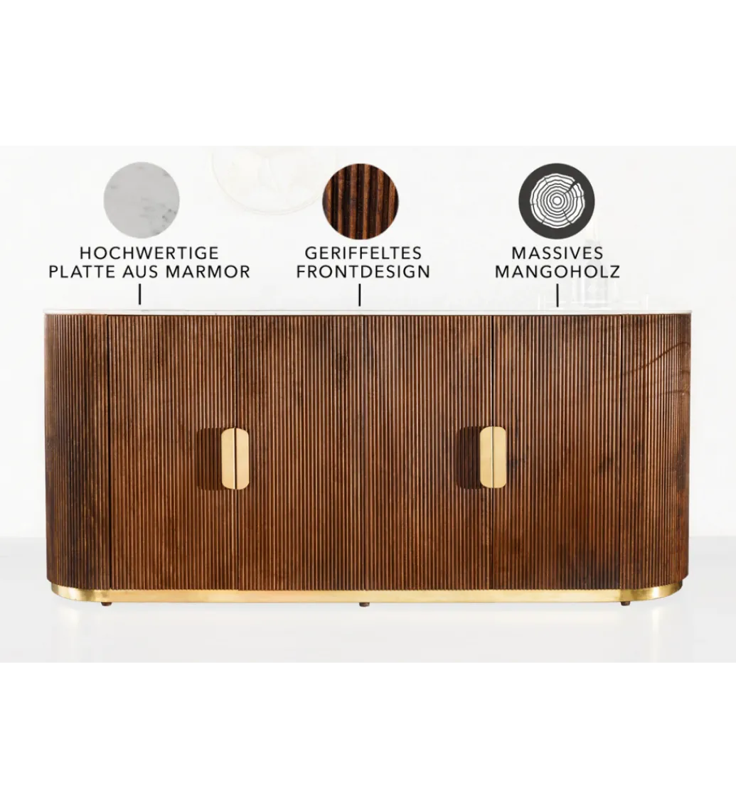 Komoda GATSBY 170 cm drewno mango blat biały marmur*Invicta Interior Online