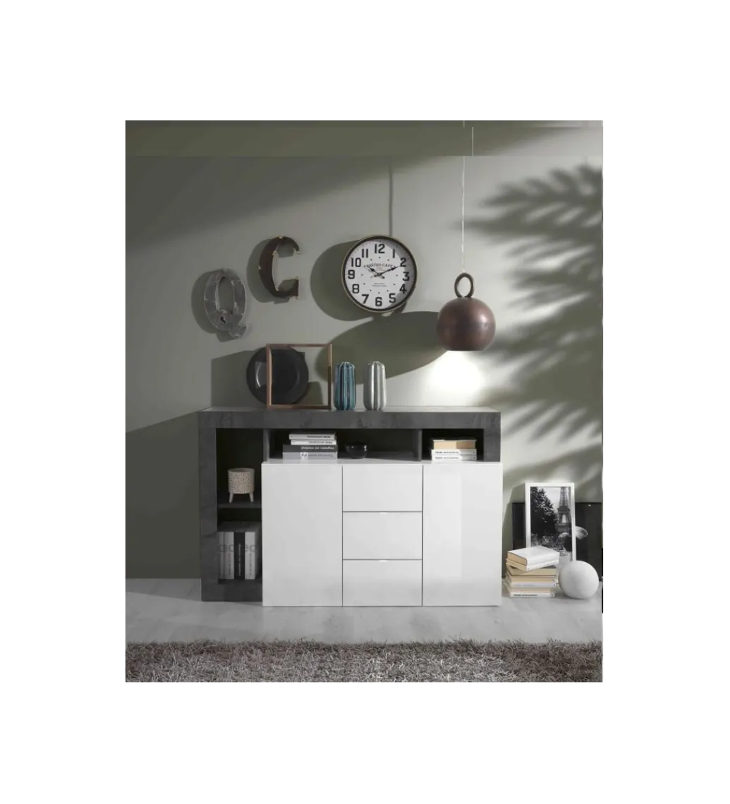 Komoda HAMBURG 146 cm biała z dodatkiem koloru antracytowego*MCA Linia Włoska Outlet