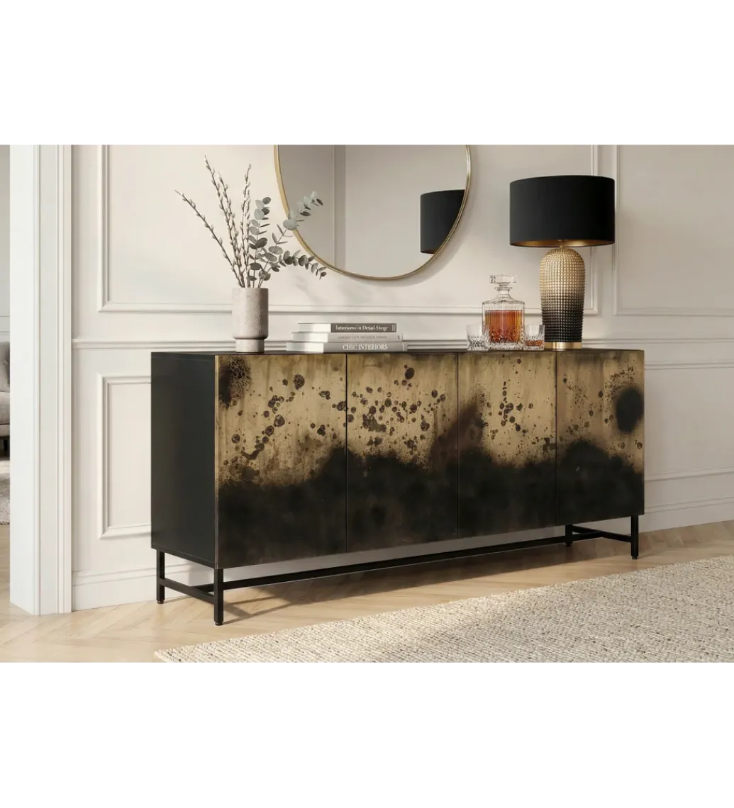 Komoda OXID 180 cm drewno mango czarno złota*Invicta Interior Sale