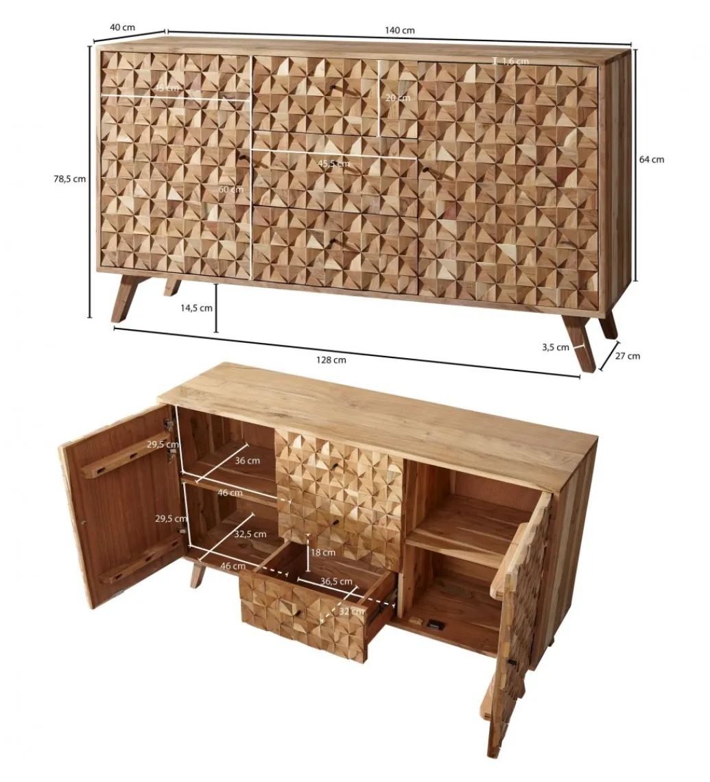 Komoda REWA 140 cm drewno akacja*WOHNLING, GERMANY New