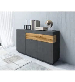 Komoda SILKE 150 Cm Antracytowa z dodatkiem koloru Dąb Wotan*Helvetia Hot