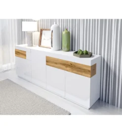 Komoda SILKE 219 cm biała z dodatkiem koloru Dąb Wotan*Helvetia Online