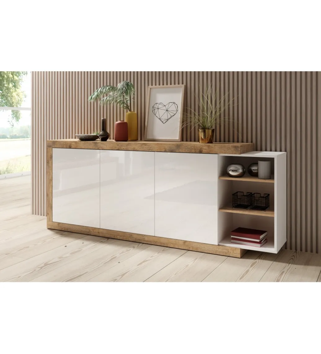 Komoda SINTRA 220 cm biała z dodatkiem koloru Dąb Samdal*Helvetia Discount