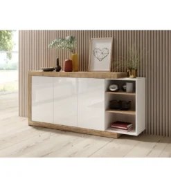 Komoda SINTRA 180 cm biała z dodatkiem koloru Dąb Samdal*Helvetia