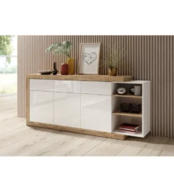 Komoda SINTRA 200 cm biała z dodatkiem koloru Dąb Samdal*Helvetia Clearance