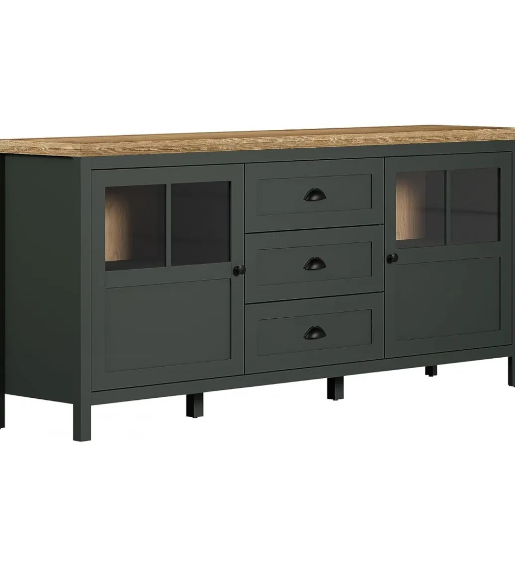 Komoda STANTON 184 cm w optyce dębu Evoke Ciemnozielony*MCA Linia Włoska New