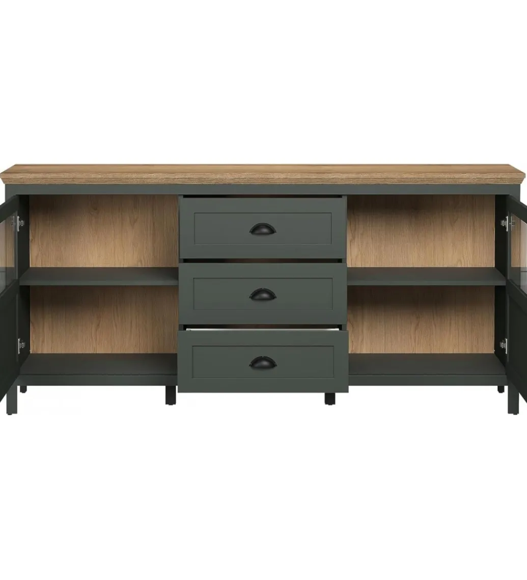 Komoda STANTON 184 cm w optyce dębu Evoke Ciemnozielony*MCA Linia Włoska New