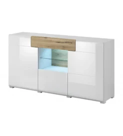 Komoda TOLEDO 159 cm biała z dodatkiem koloru dąb san remo*Helvetia Discount