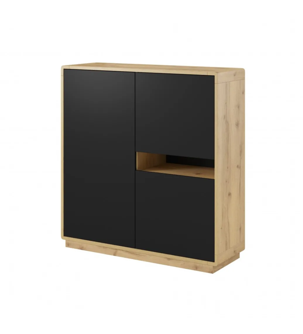 Komoda wysoka ASTON 121 cm czarna z dodatkiem koloru dąb Taurus*Helvetia Discount