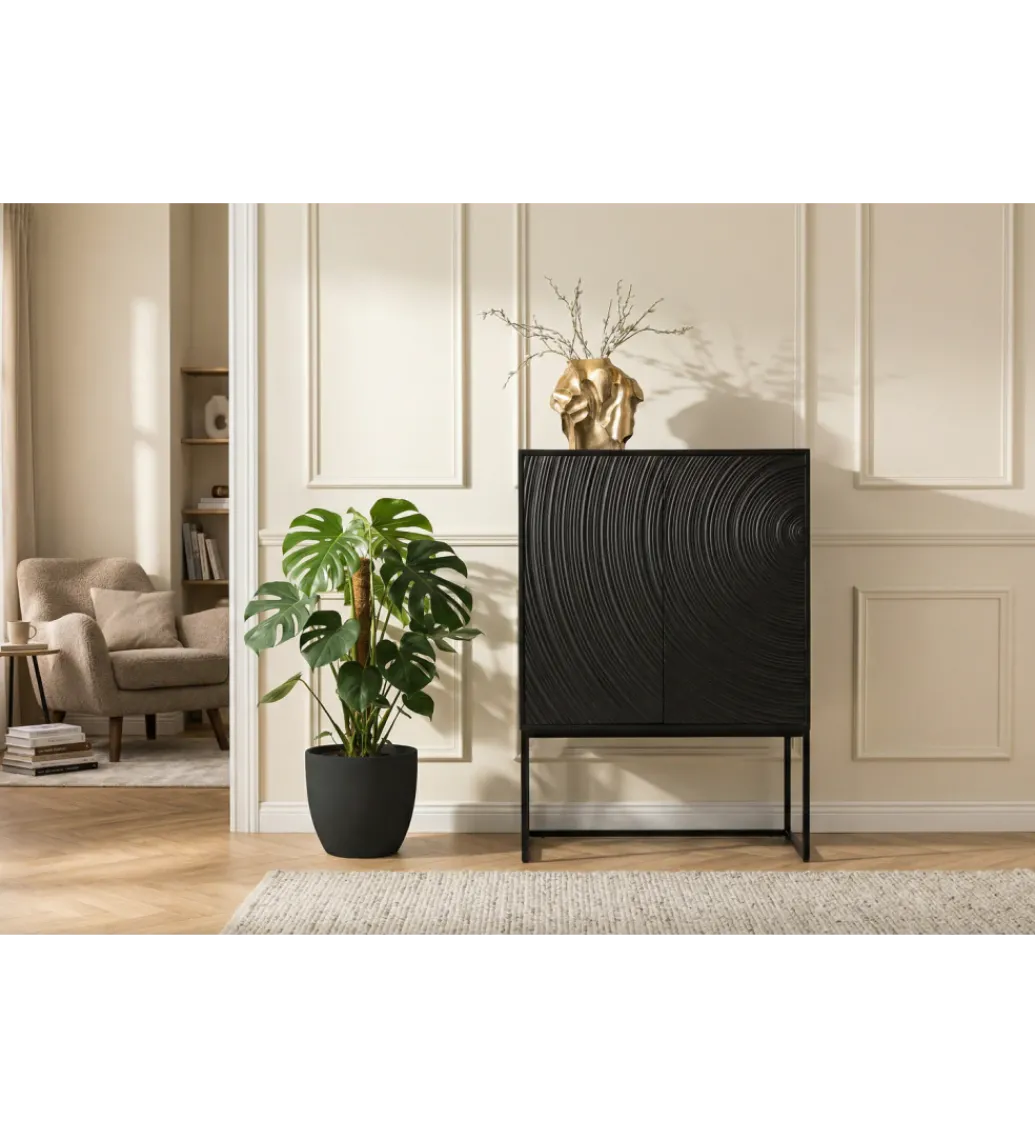 Komoda wysoka 3D ORBIT 120 cm drewno mango czarna*Invicta Interior New