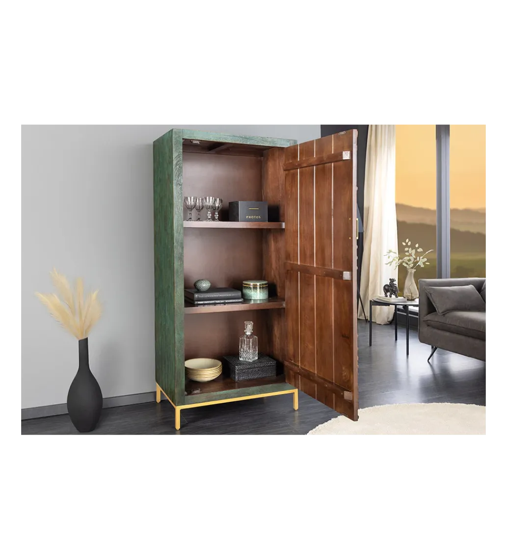 Komoda wysoka 3D PEACOCK 170 cm drewno mango antyczna zieleń*Invicta Interior Hot