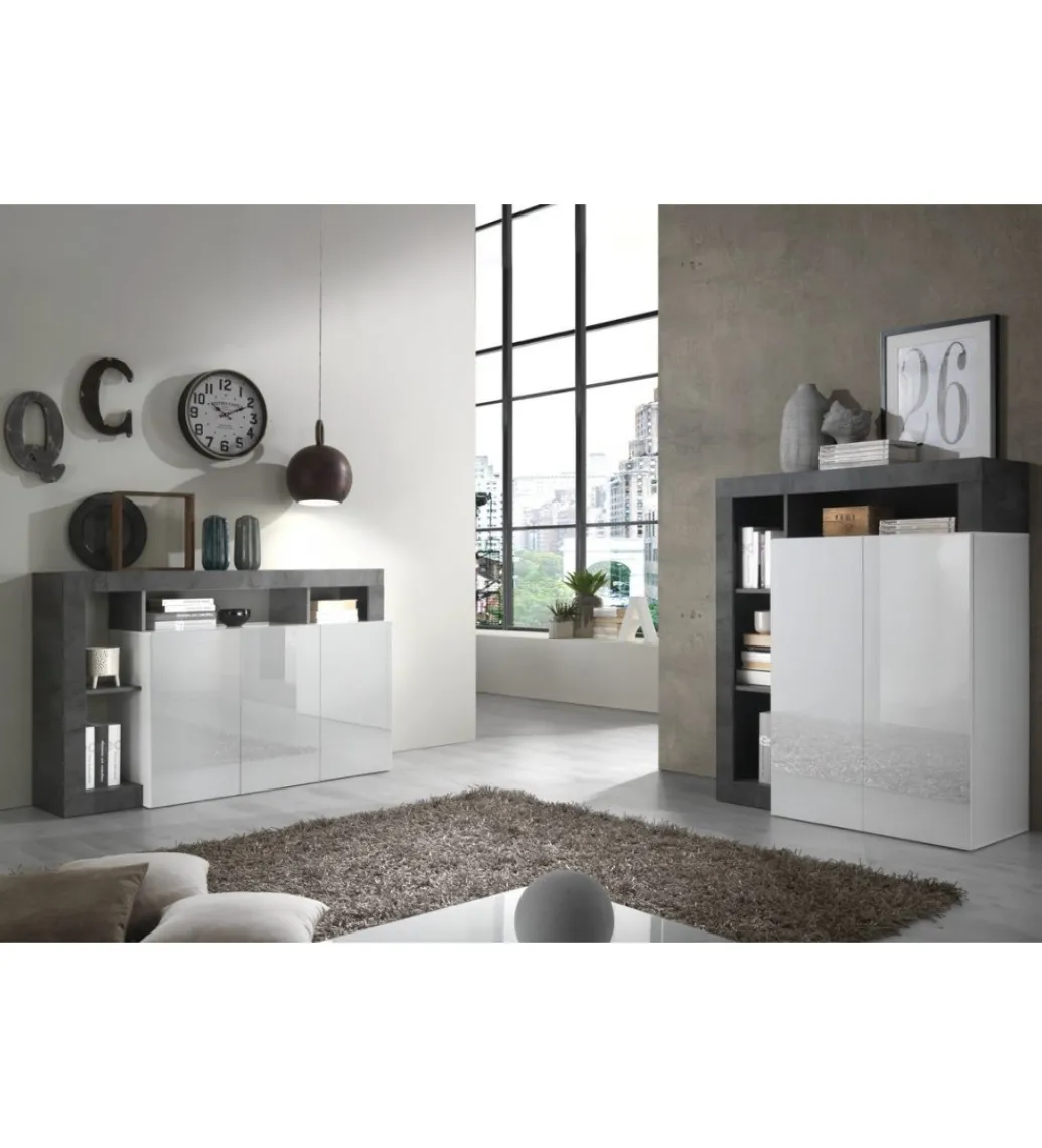 Komoda wysoka HAMBURG 127 cm Biała Z Dodatkiem Koloru antracytowego*MCA Linia Włoska New