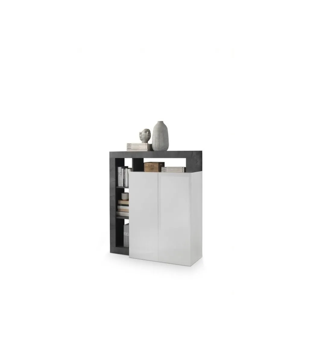 Komoda wysoka HAMBURG 127 cm Biała Z Dodatkiem Koloru antracytowego*MCA Linia Włoska New