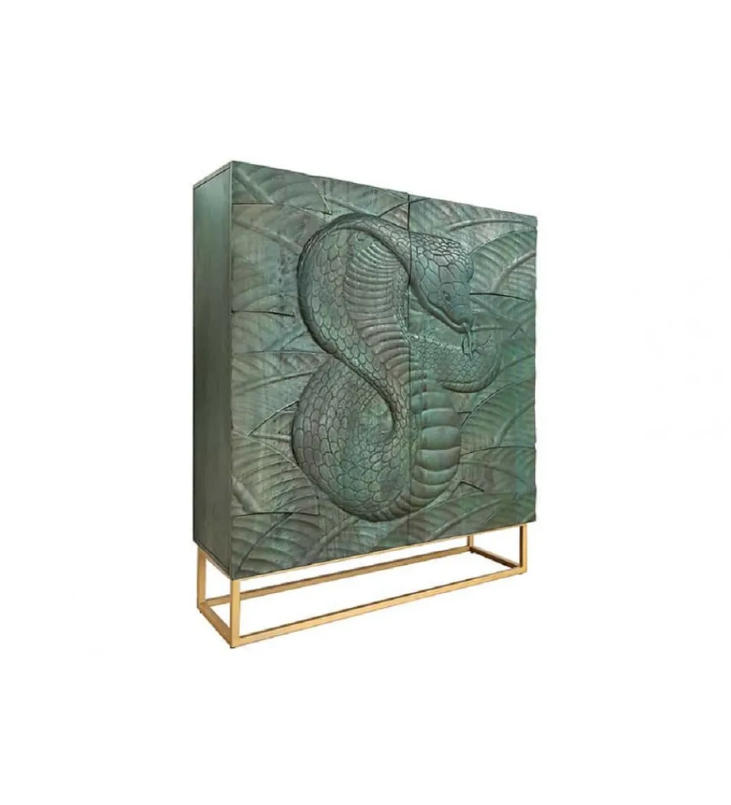Komoda wysoka HYDRUS Snake 100 cm drewno mango turkusowa Ciemna*Invicta Interior Discount