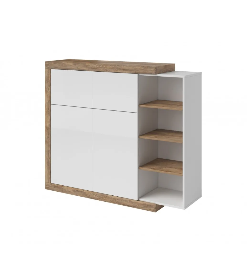 Komoda wysoka SINTRA 150cm biała z dodatkiem koloru Dąb Samdal*Helvetia Clearance
