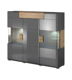 Komoda wysoka TOLEDO 147 cm antracytowa z dodatkiem koloru dąb grandson*Helvetia Discount