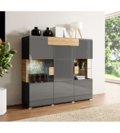 Komoda wysoka TOLEDO 147 cm antracytowa z dodatkiem koloru dąb grandson*Helvetia Discount