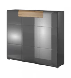 Komoda wysoka TOLEDO 147 cm antracytowa z dodatkiem koloru dąb grandson*Helvetia Outlet