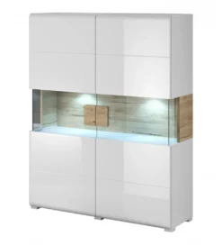 Komoda wysoka TOLEDO 122 cm biała z dodatkiem koloru dąb san remo*Helvetia Sale