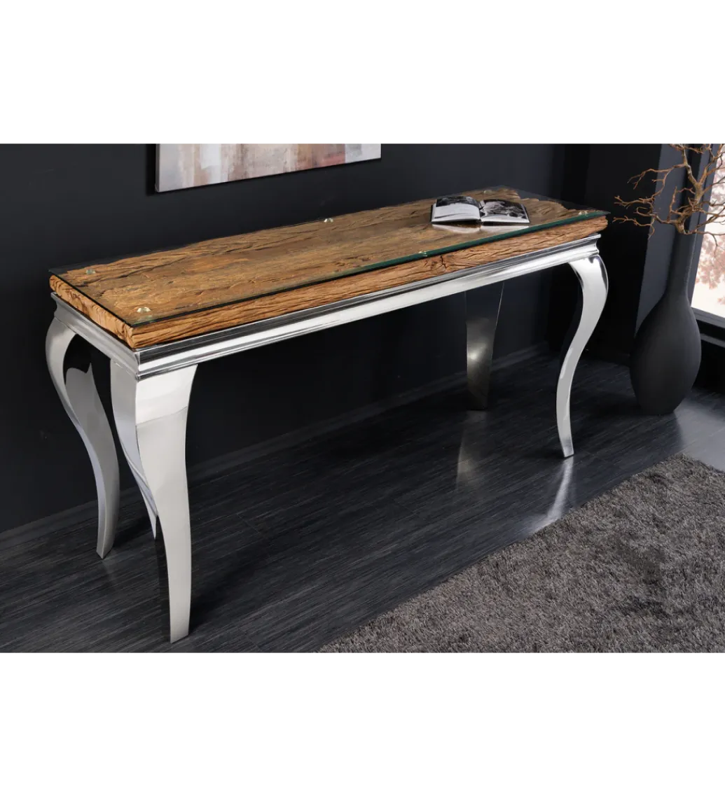Konsola MODERN BAROCK BARRACUDA 140 cm chromowany szklany blat BEZ blatu tekowego*Invicta Interior Sale