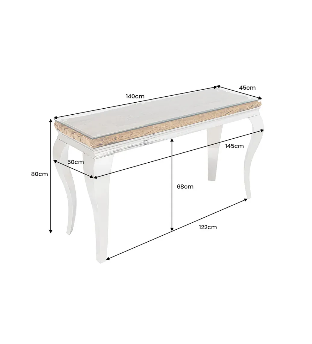 Konsola MODERN BAROCK BARRACUDA 140 cm chromowany szklany blat BEZ blatu tekowego*Invicta Interior Sale