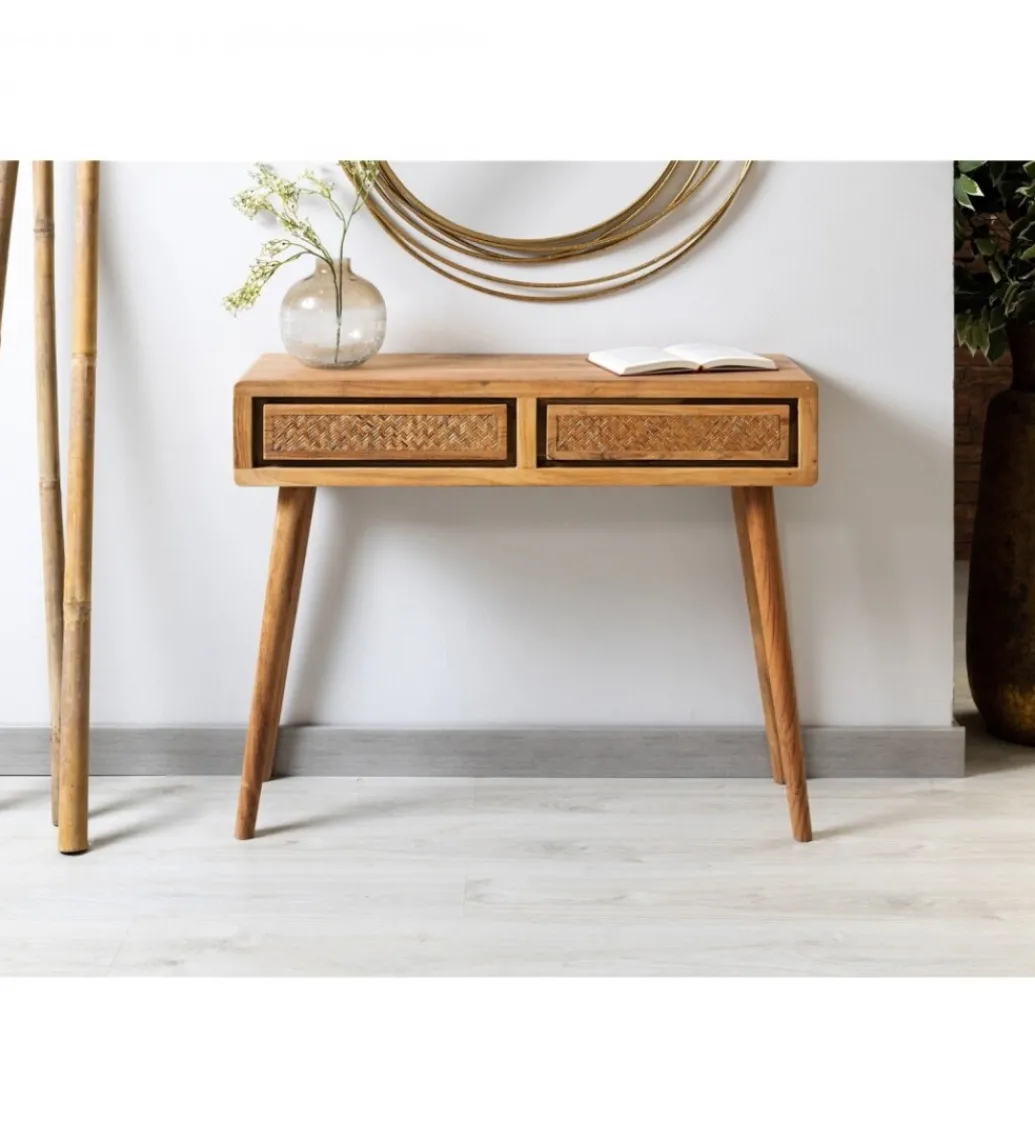 Konsola NORI 90 cm drewno akacja rattan*Imeri Online