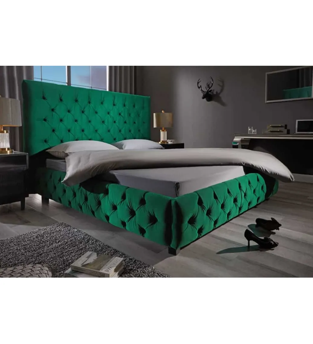 Łóżko tapicerowane PARIS CHESTERFIELD 180 cm x 200 cm ciemnyzielony velvet*Invicta Interior Hot