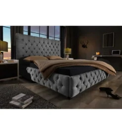 Łóżko tapicerowane PARIS CHESTERFIELD 180 cm x 200 cm Szare lniane*Invicta Interior New